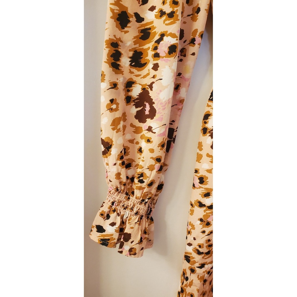 PAIGE Dress S Cheetah Print Blush/Brown/Pink Long Sleeve Gathered Waist Lined - Picture 7 of 10